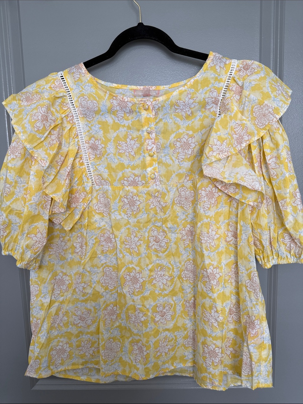 Women's Yellow Floral Ruffle Blouse